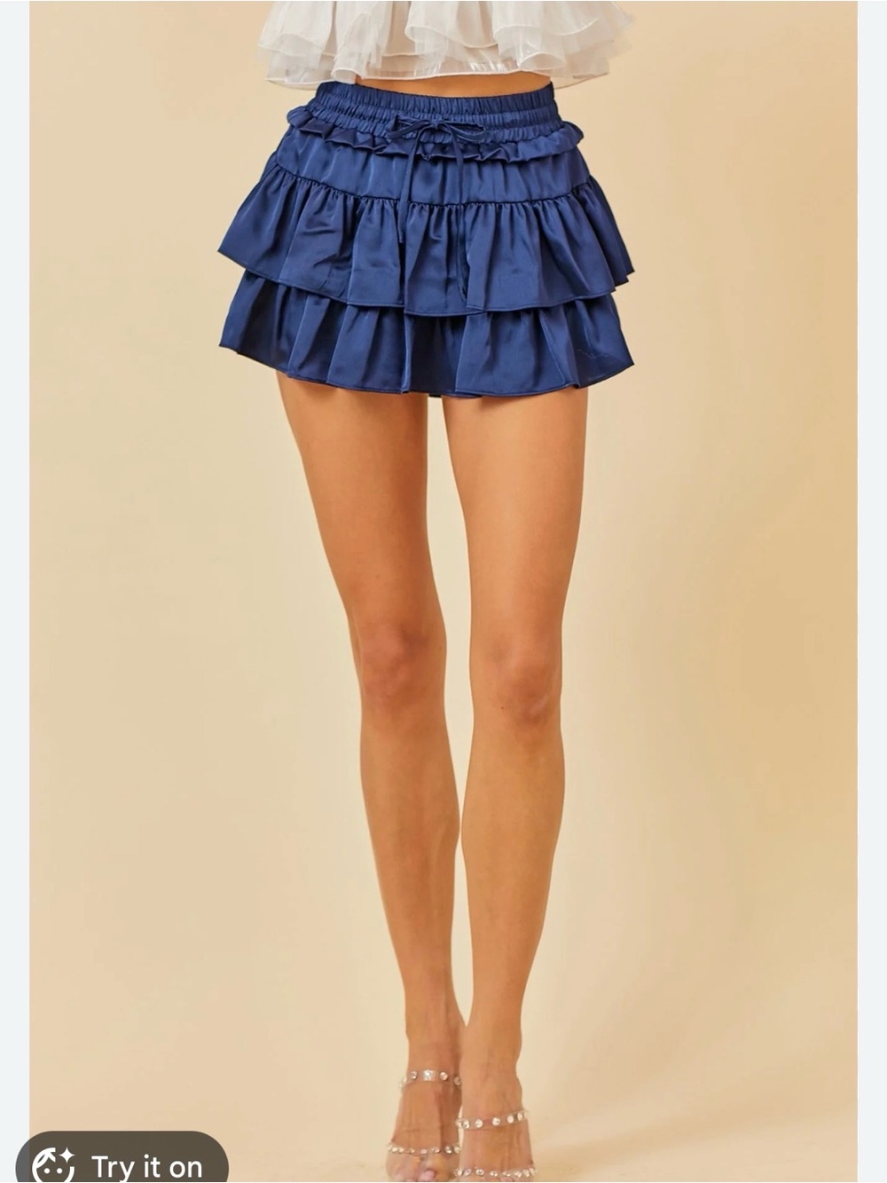 2 for $30 sale: NWT day + moon navy blue silky smocked waist ruffled shorts - M - Picture 2 of 7